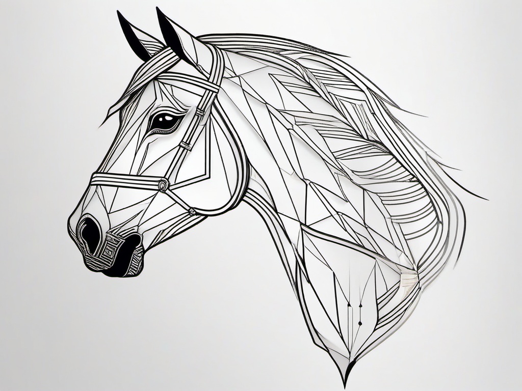 Geometric Horse Head Tattoo - Explore artistic geometry with a geometric horse head tattoo, featuring designs that combine equestrian elements with intricate geometric patterns.  simple tattoo,minimalist,white background