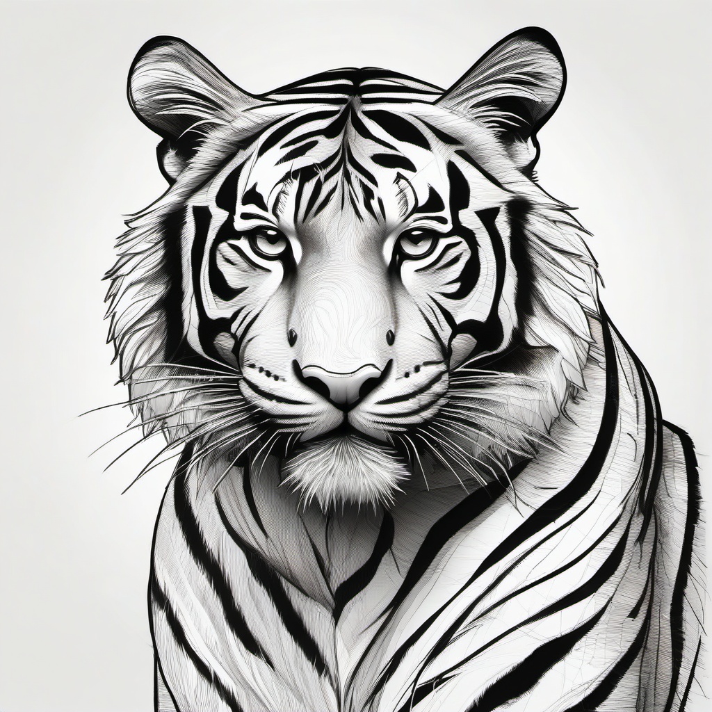 drawing of a cartoon tiger  minimal rough sketch scribbles,doodles,black and white