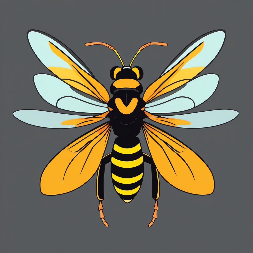 Paper Wasp Clip Art - A paper wasp with distinctive wings,  color vector clipart, minimal style