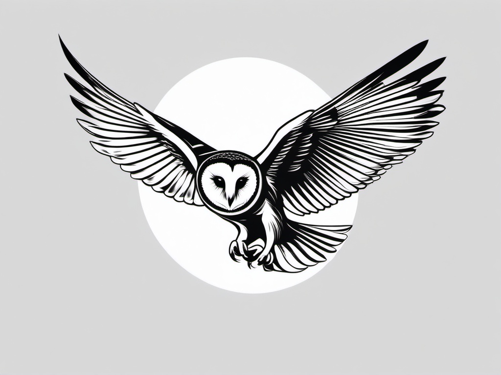 Flying Barn Owl Tattoo - Capture the grace of a flying barn owl in a dynamic tattoo.  simple color tattoo,vector style,white background