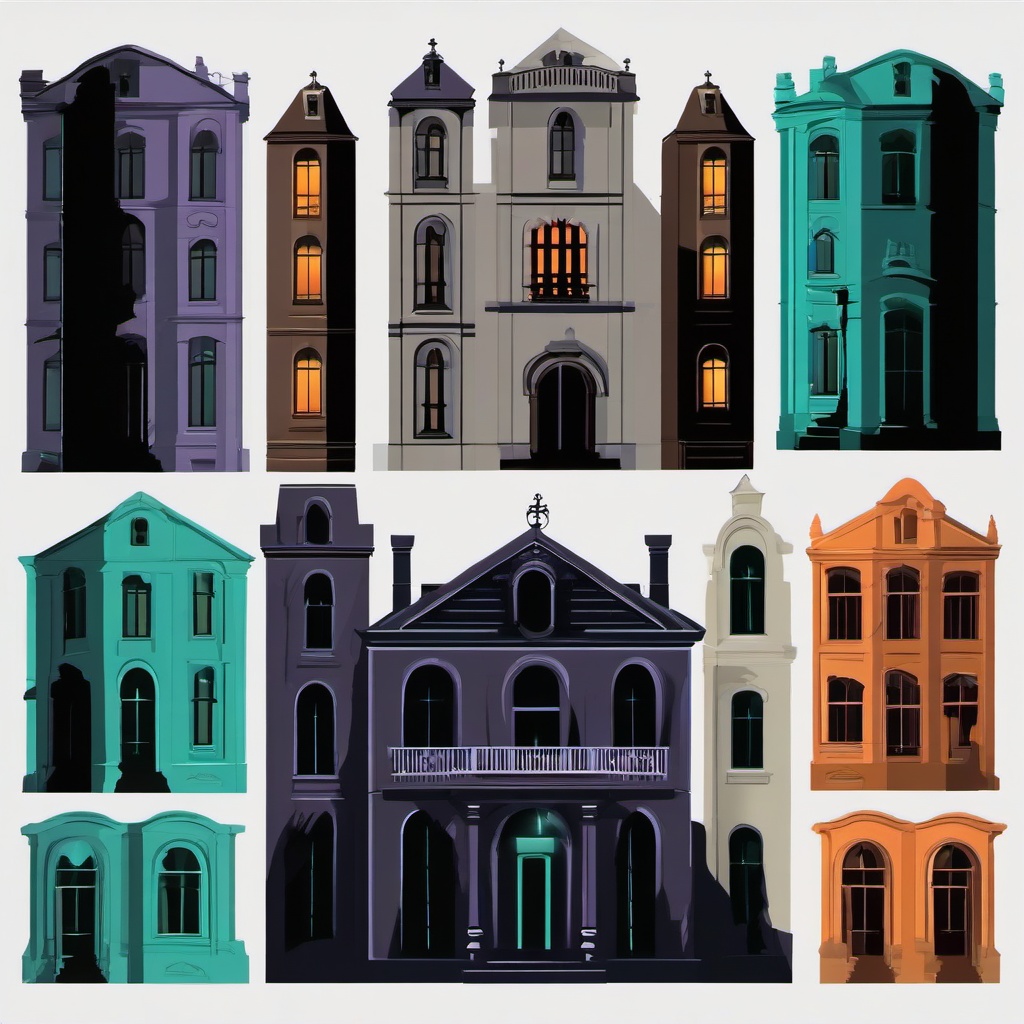 October clipart - haunted mansion with glowing windows  color,minimalist,vector clipart