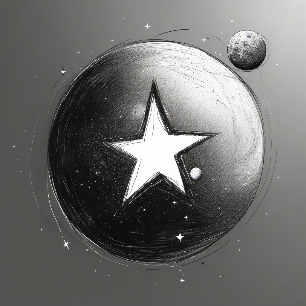 drawing of a star with a planet  minimal rough sketch scribbles,doodles,black and white