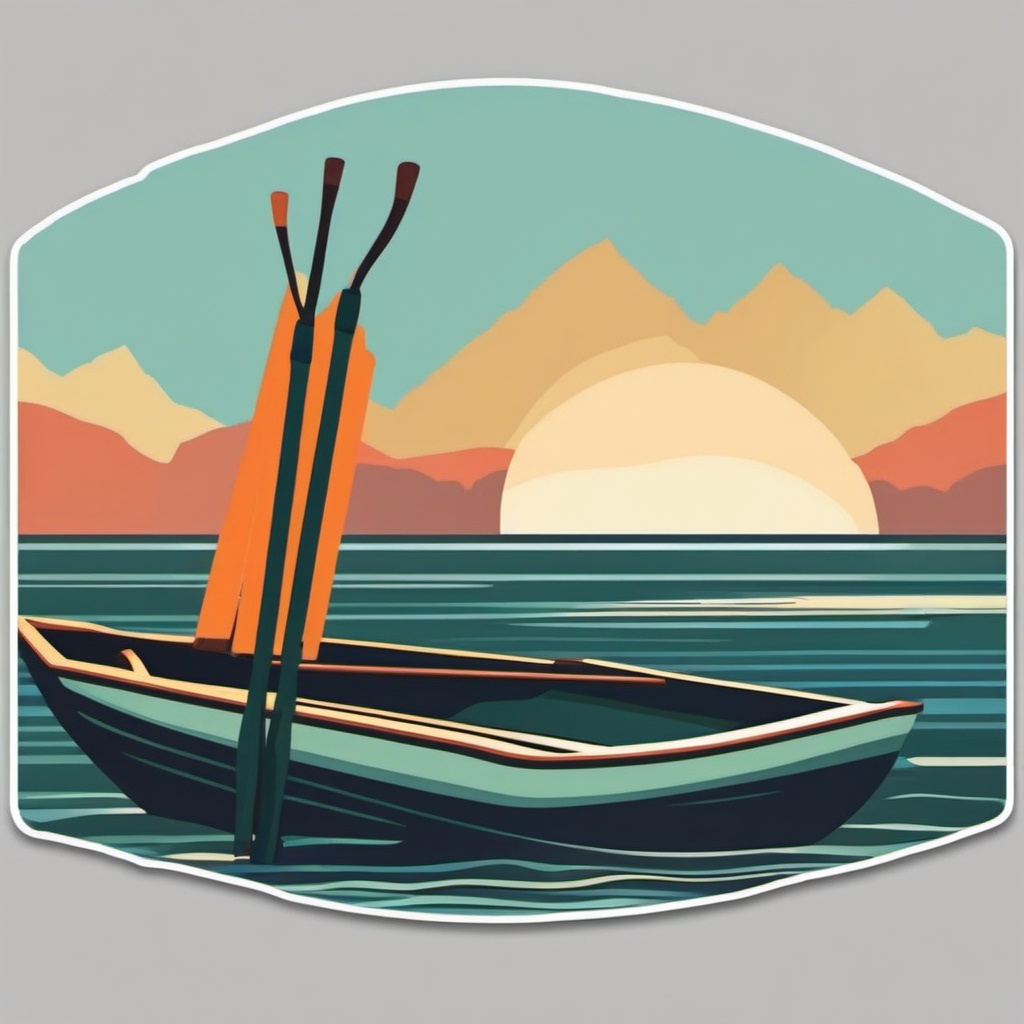 Rowboat Oars Sticker - Quiet waters, ,vector color sticker art,minimal