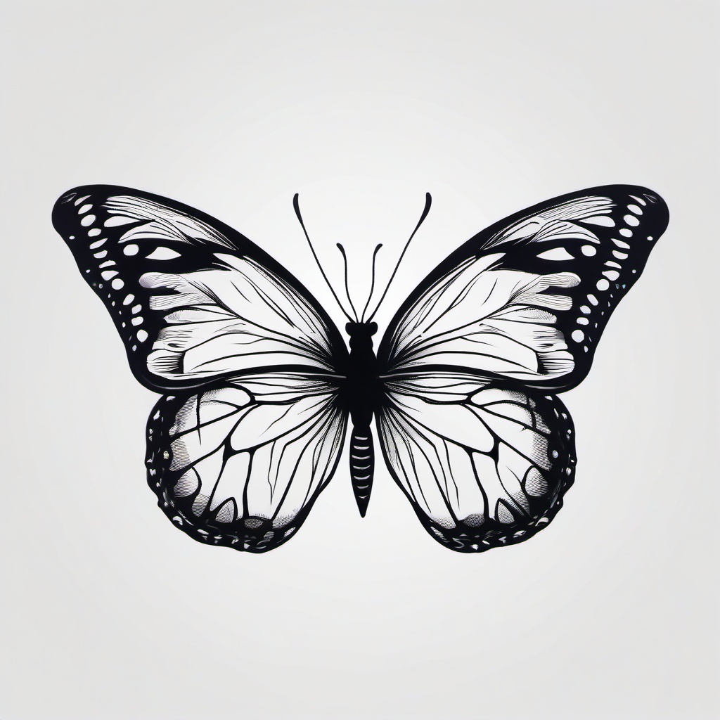 blackwork butterfly tattoo  simple color tattoo, minimal, white background