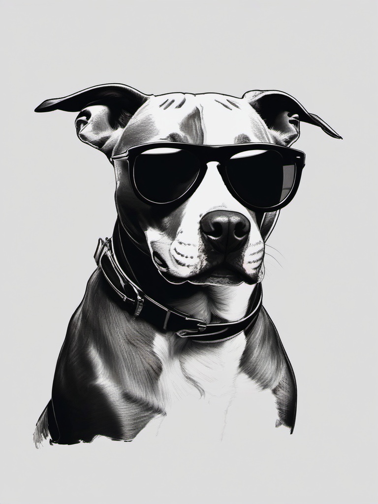 drawing of a pitbull wearing sunglasses  minimal rough sketch scribbles,doodles,black and white