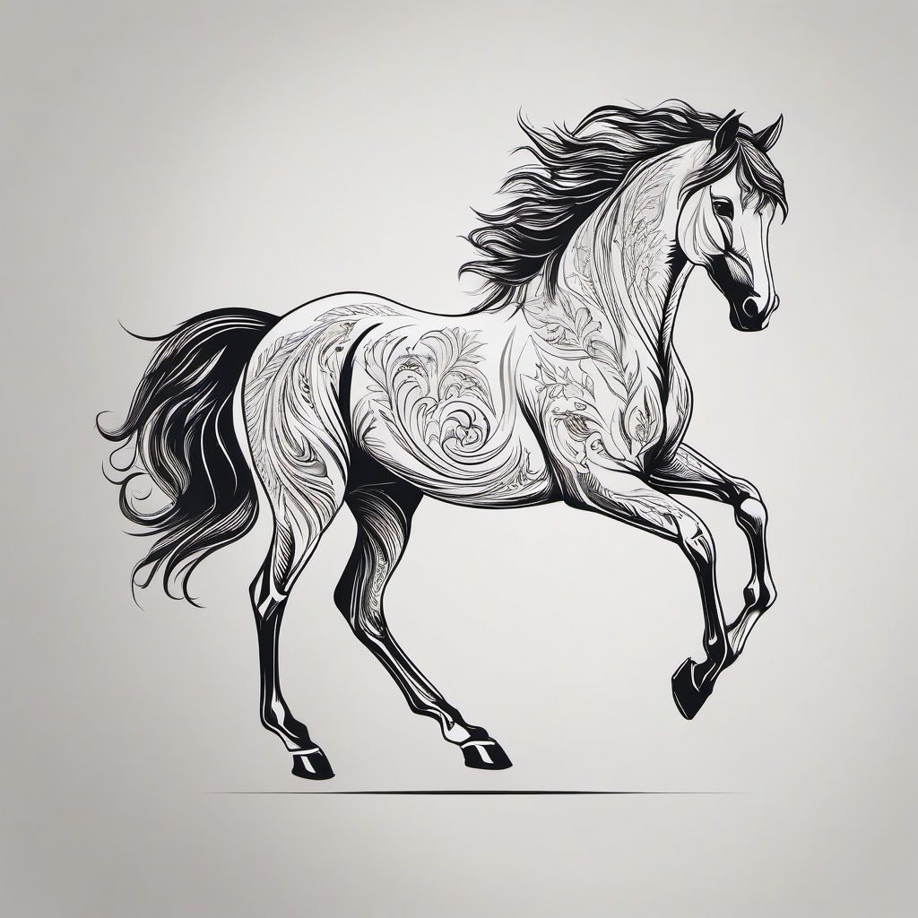 Delicate Horse Tattoo - Embrace subtlety and refinement with a delicate horse tattoo, featuring small and intricately detailed designs that celebrate the elegance of horses.  simple tattoo,minimalist,white background