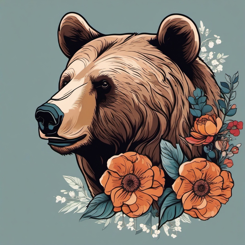 bear and flower tattoo  simple vector color tattoo