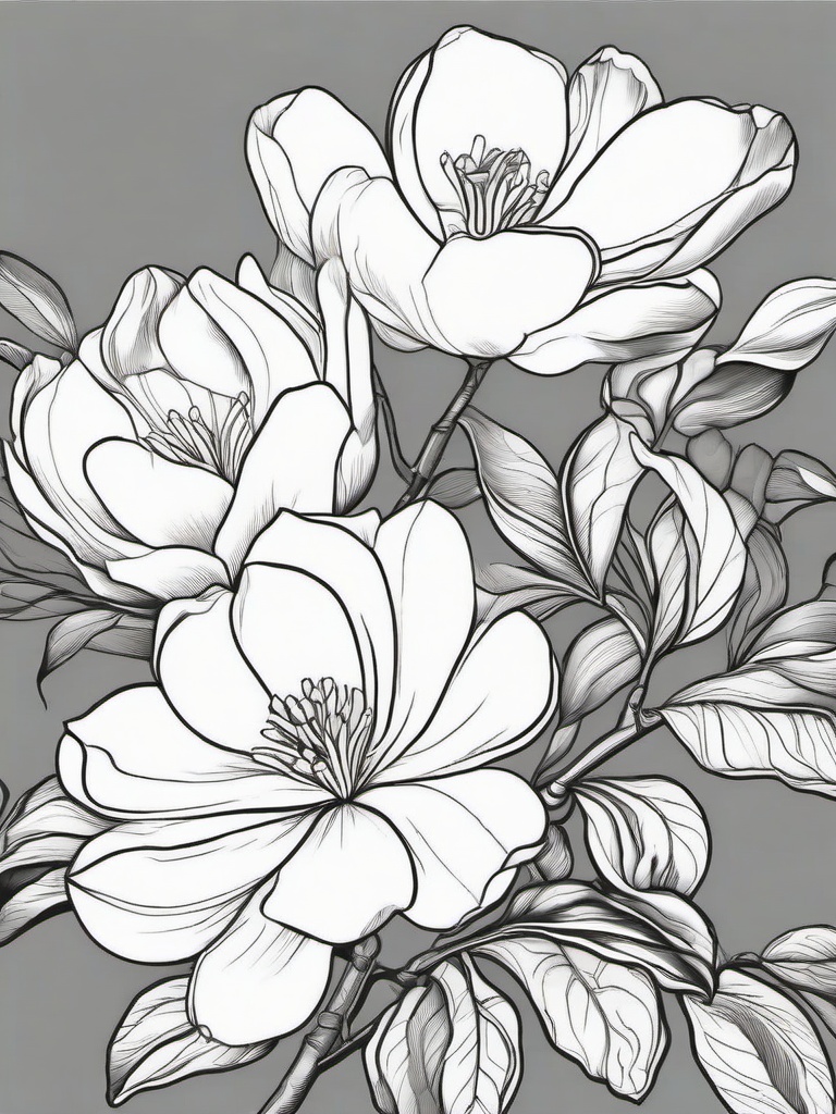 Floral Magnolias - Large, fragrant flowers with a creamy color.  outling,coloring pages,black and white