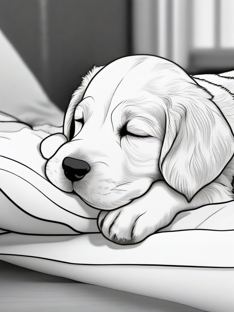 Sleeping Puppy Coloring Pages - Cozy Puppy Taking a Nap  minimal black outline printable sheet, coloring page