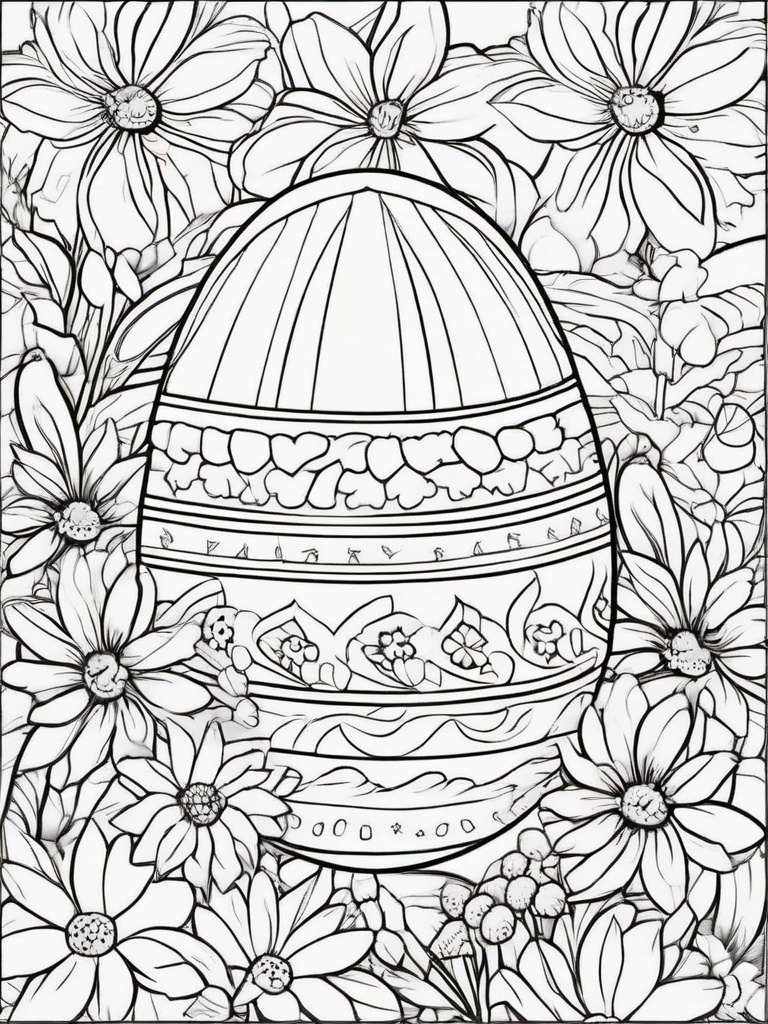 Easter Egg Coloring Pages - Egg hidden in a patch of daisies  simple coloring pages