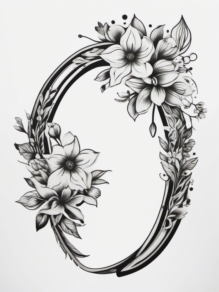 horseshoe with flowers tattoo  simple color tattoo,minimal,white background