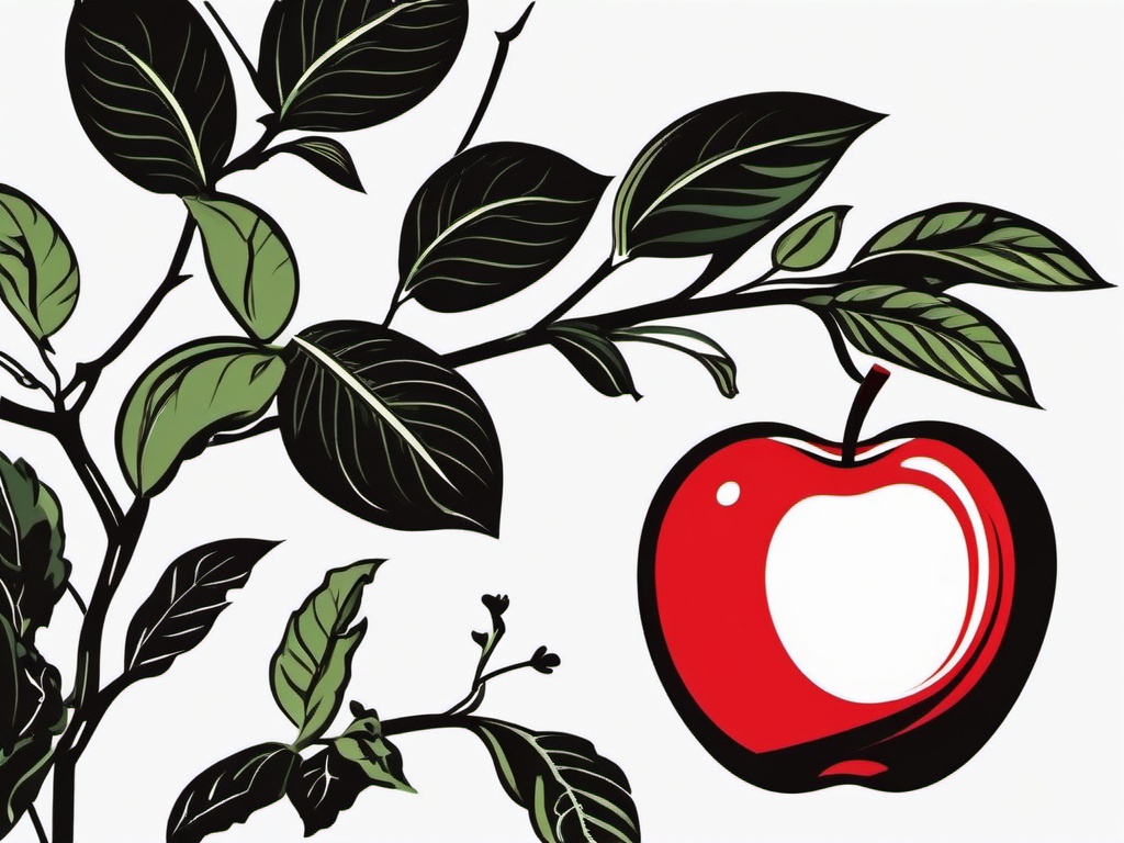 Apple Clipart - A ripe apple on the tree.  color clipart, minimalist, vector art, 