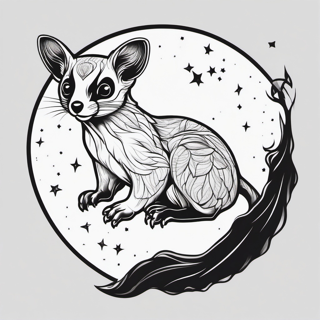 Sugar Glider Tattoo - Cute sugar glider gliding through the night sky  few color tattoo design, simple line art, design clean white background