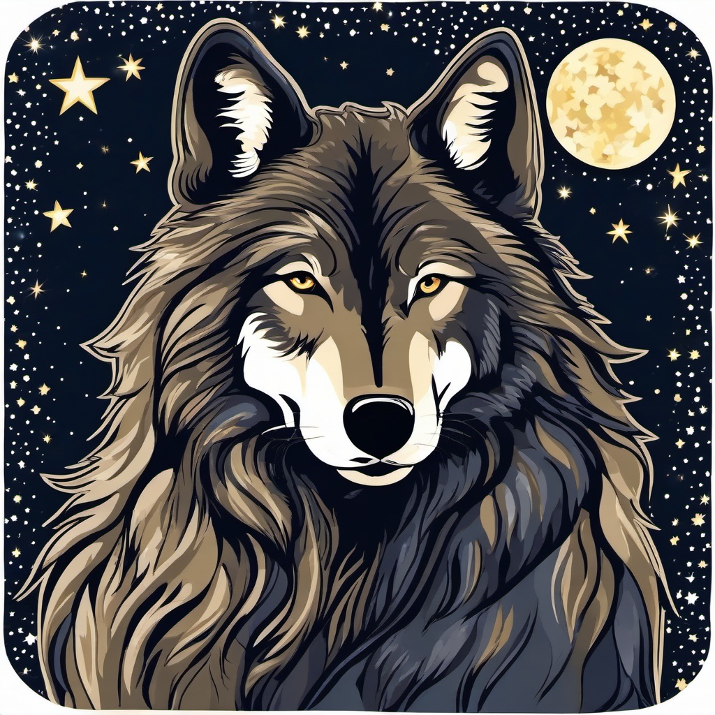 Wolf clipart - wolf with a starry night  clipart