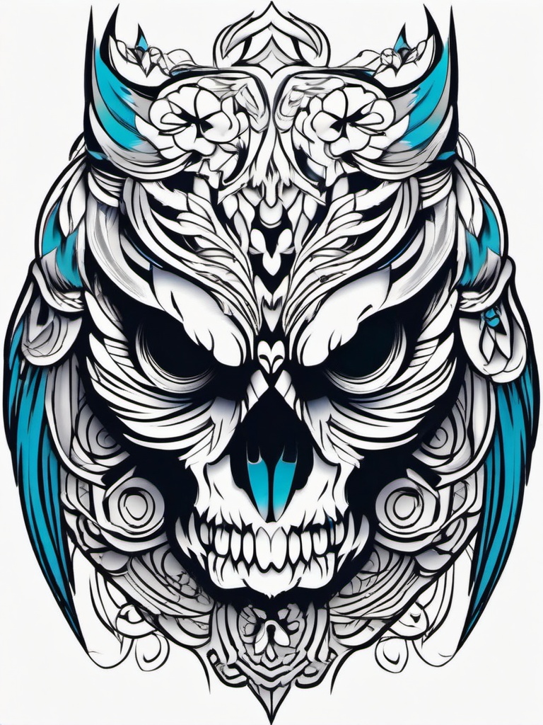 Tattoo Owl Skull - Merge mystique and edginess with a tattoo featuring an owl and skull.  simple color tattoo,vector style,white background