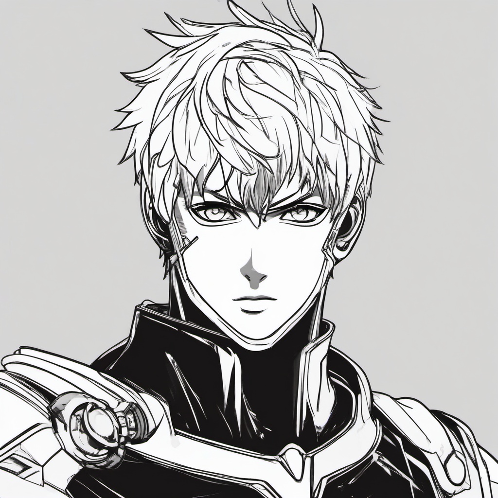 drawing of Genos anime  minimal rough sketch scribbles,doodles,black and white