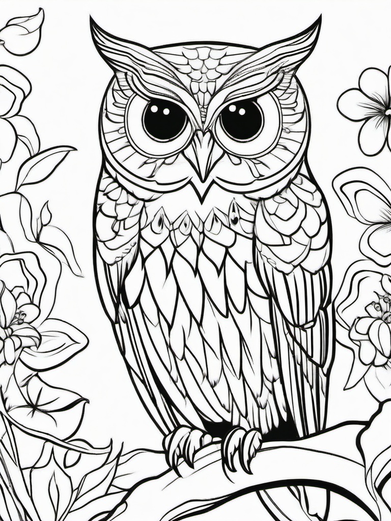 Owl Coloring Pages - Owl with a butterfly  simple coloring pages