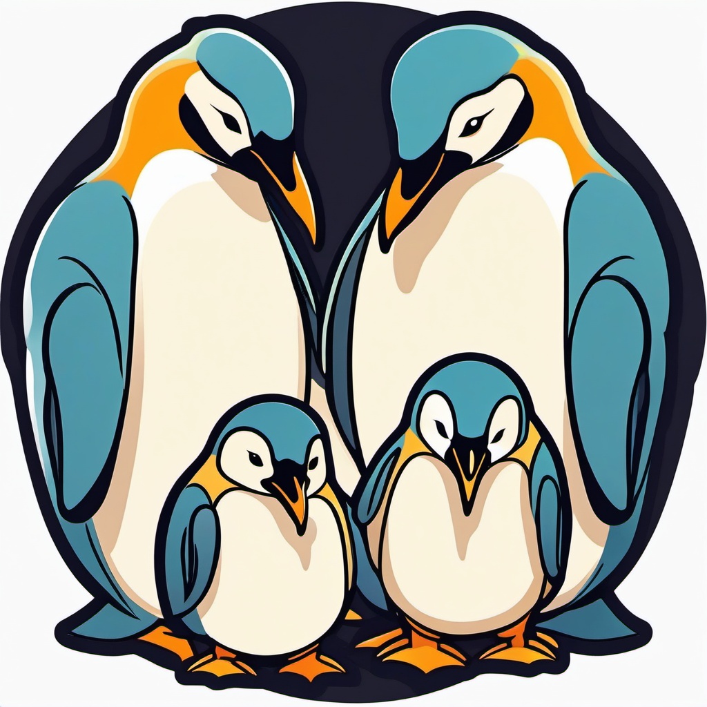 Penguin Family Sticker - A happy family of penguins huddled together. ,vector color sticker art,minimal