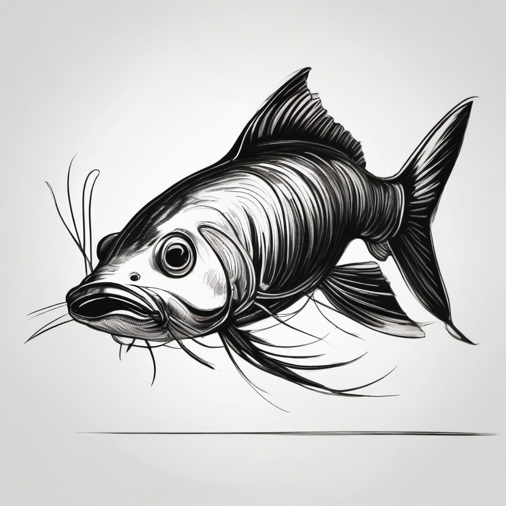 drawing of catfish  minimal rough sketch scribbles,doodles,black and white