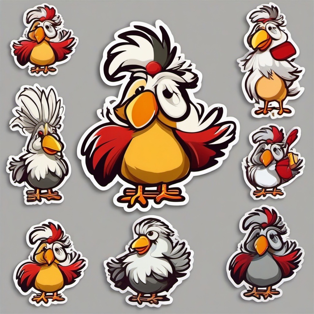 Polish Chicken cartoon - chicken with a unique feathered crest  cartoon sticker style