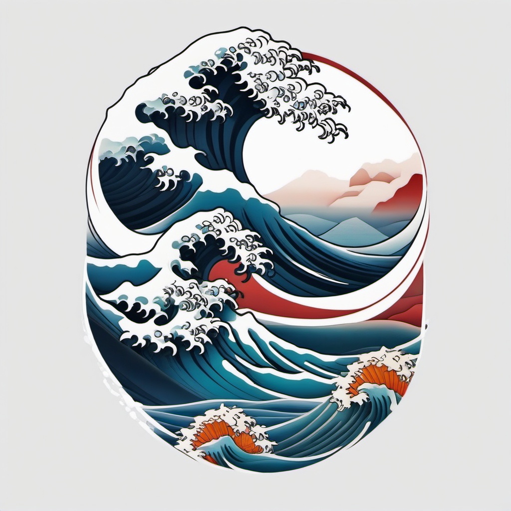 japanese wave tattoo  simple color tattoo,white background,minimal