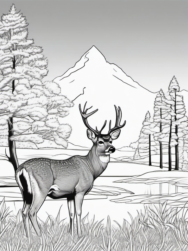 Deer Coloring Pages - Deer looking out over a beautiful landscape  simple coloring pages