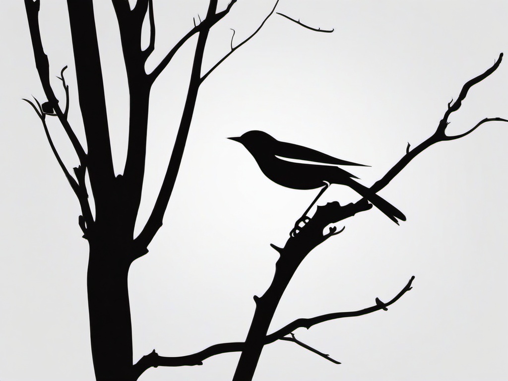 Bird And Branch Tattoo - Bird perched on branch  minimal tattoo design, white background