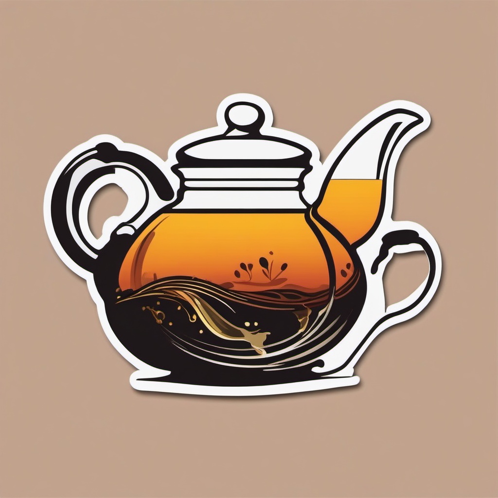 Teapot Pouring Sticker - Teapot pouring a stream of tea, ,vector color sticker art,minimal