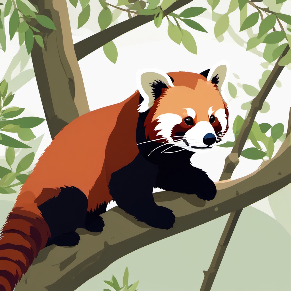 Red Panda Clip Art - Red panda perched in a tree,  color vector clipart, minimal style