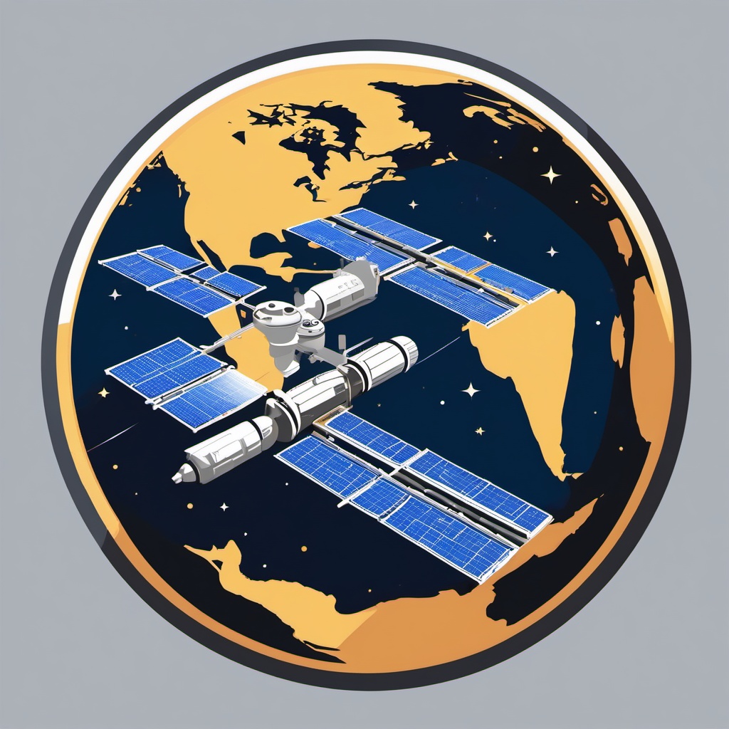 Space Station in Earth's Orbit clipart - Space station in Earth's orbit, ,vector color clipart,minimal