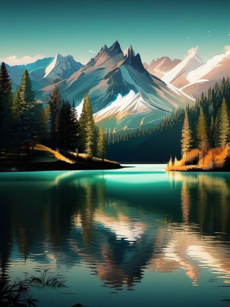 Beautiful Background - Serene Alpine Lake Reflection  intricate patterns, splash art, wallpaper art