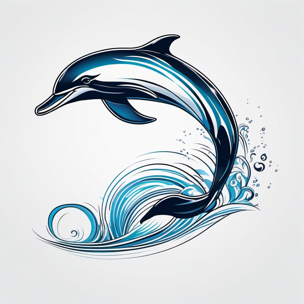 Dolphin Tattoo - Graceful dolphin leaping from the water's surface, representing playfulness  few color tattoo design, simple line art, design clean white background