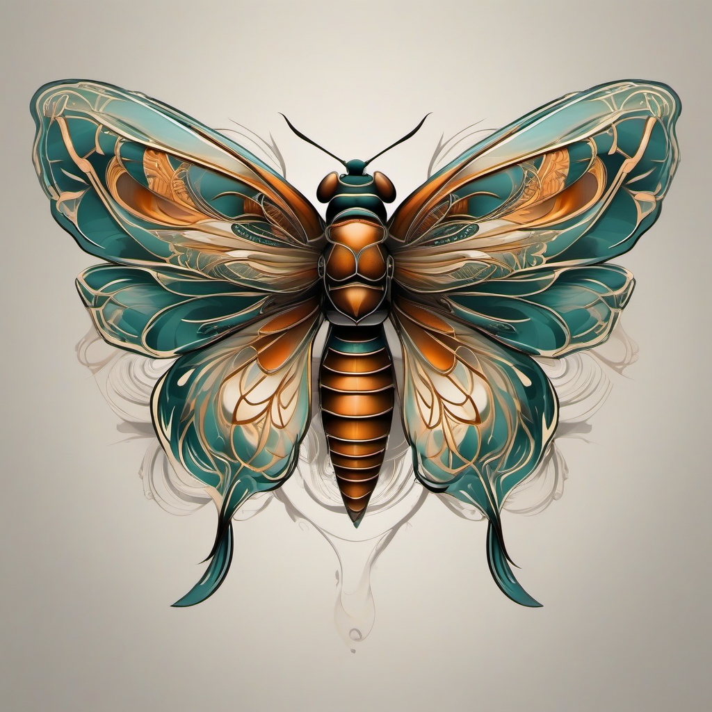 Fluidity in cicada movement design: Elegance and energy expressed through delicate wings.  simple color tattoo style