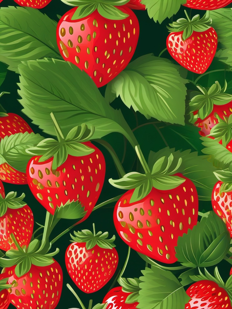 Strawberry Field Clipart - A field of ripe strawberry plants.  color vector clipart, minimal style