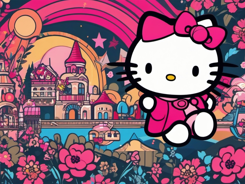 Hello Kitty Background - Cute Hello Kitty Adventures in a Magical World wallpaper, abstract art style, patterns, intricate