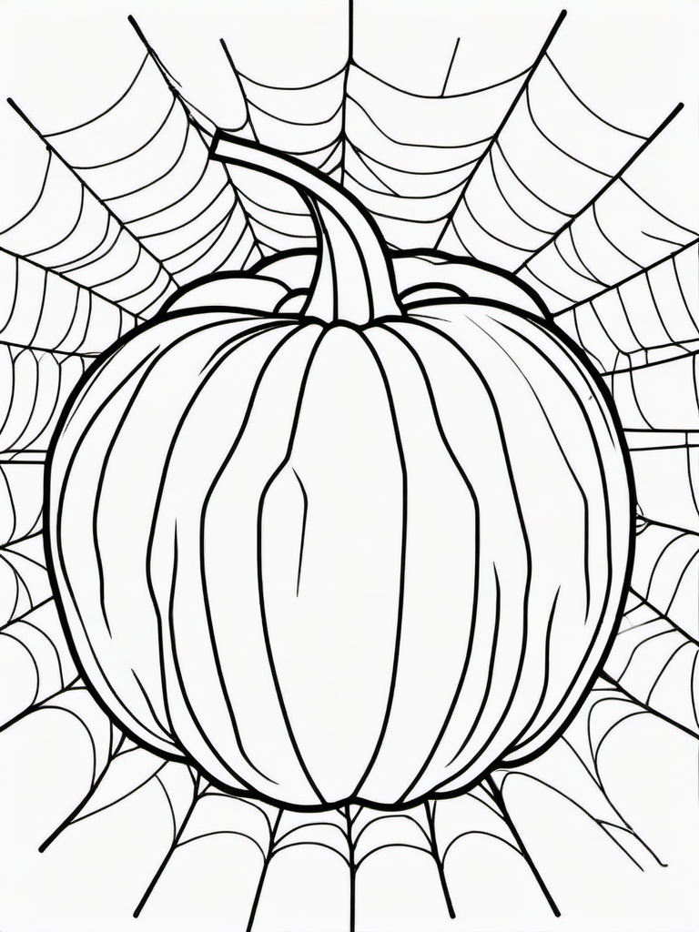 Pumpkin with Spiderweb Design Coloring Pages - Pumpkin Covered in Webs and Spiders  minimal black outline printable sheet, coloring page