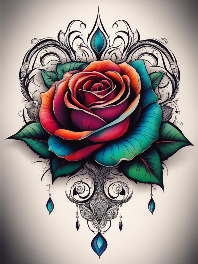 beautiful rose tattoo with intricate details and vibrant colors, symbolizing love and passion. 