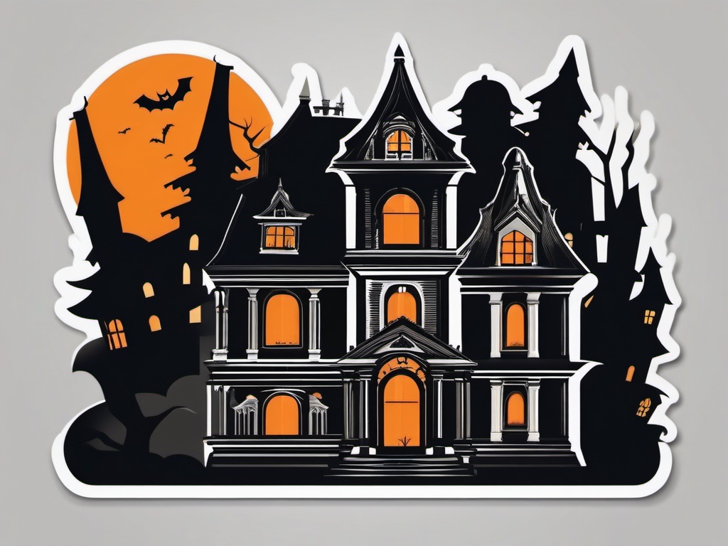 Halloween sticker- Spooky Haunted House, , sticker vector art, minimalist design