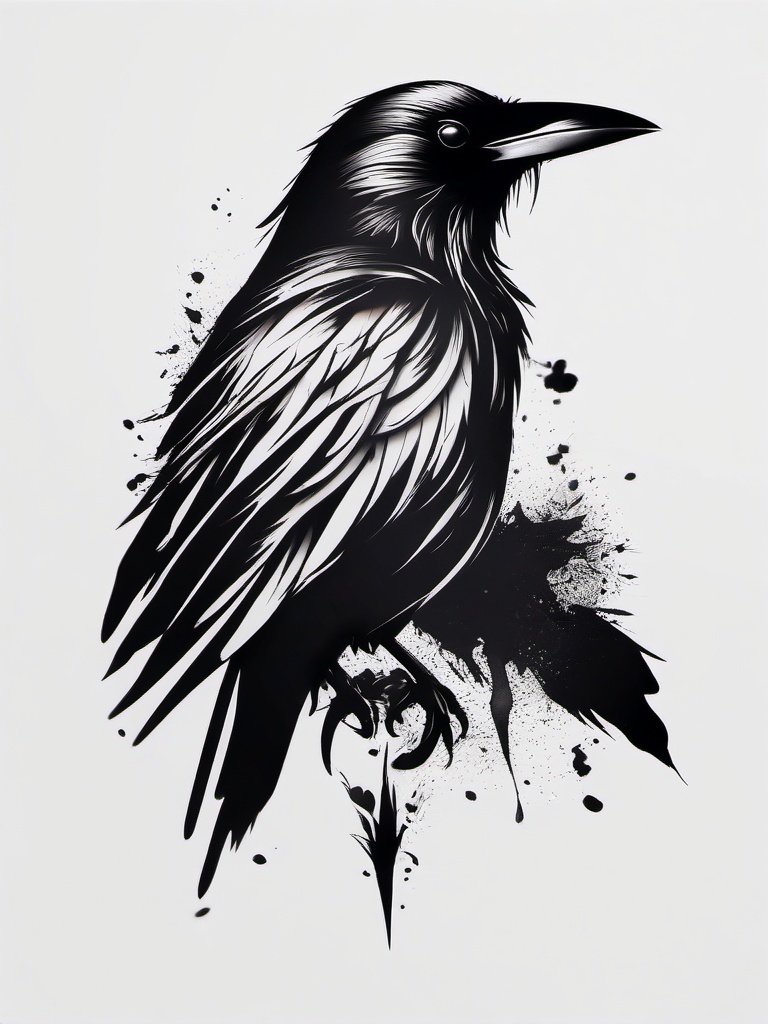 Raven Tattoo - Mysterious raven tattoo  minimalist tattoo design, white background