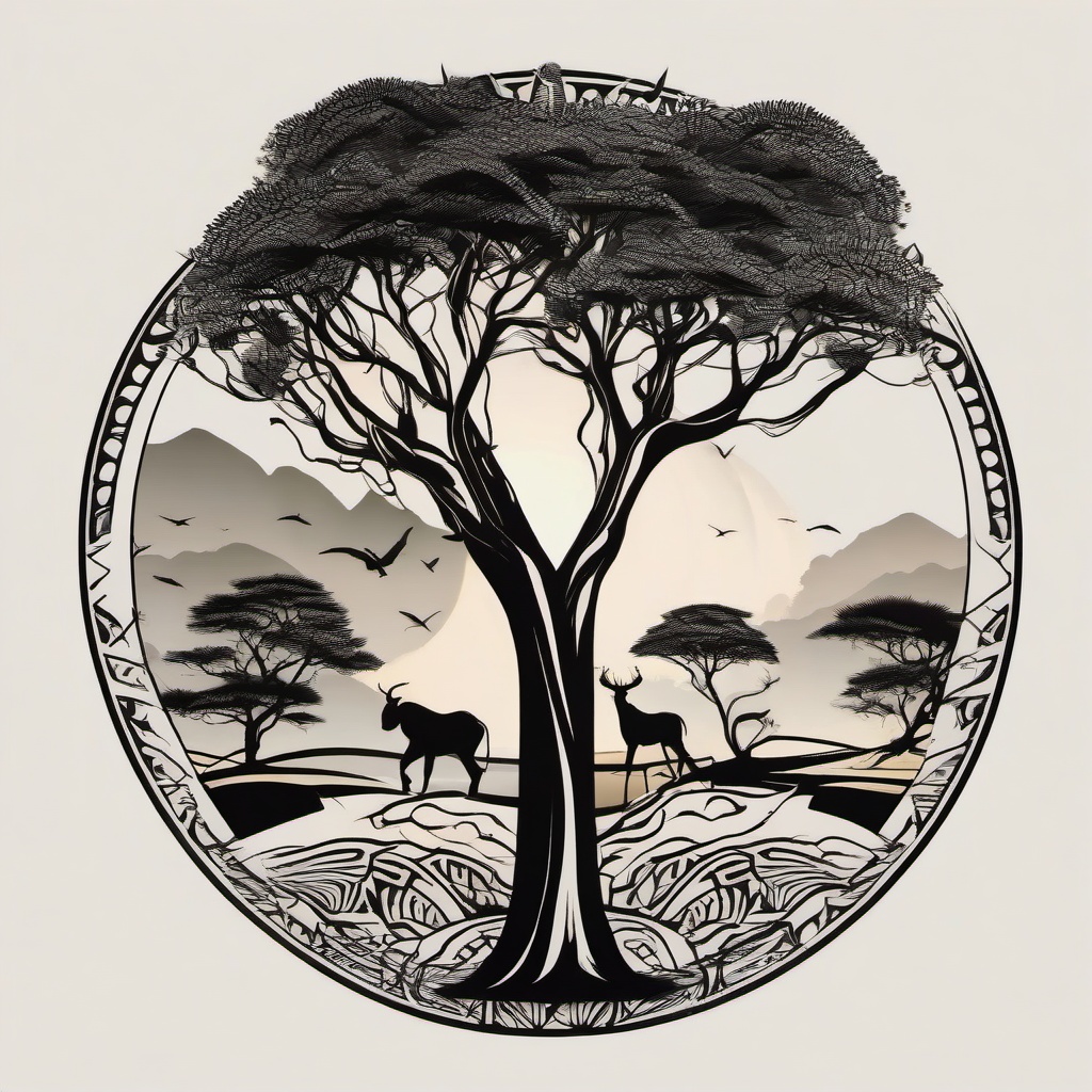 african trees tattoos  simple vector color tattoo