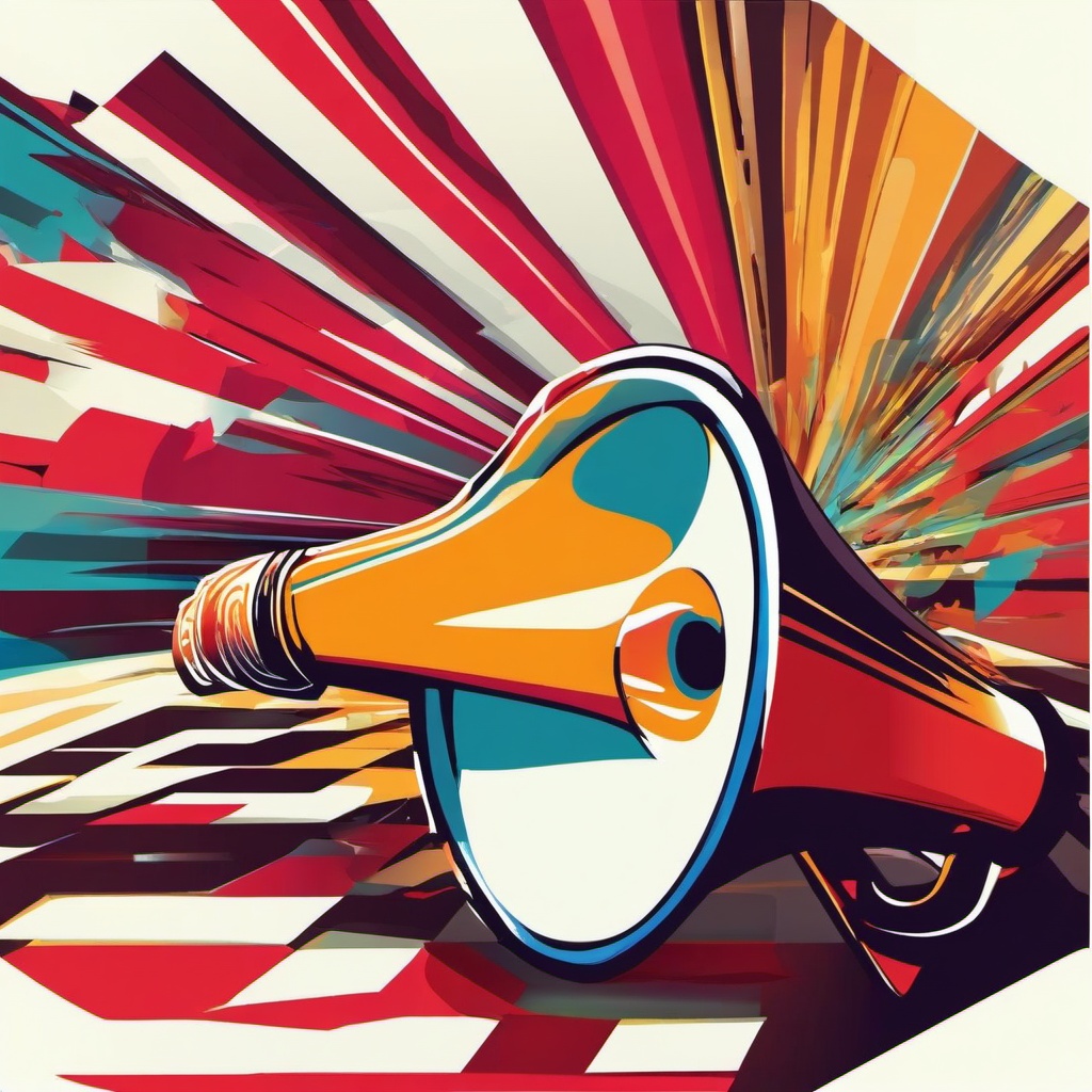 Megaphone clipart - bright megaphone on stage  vector clipart