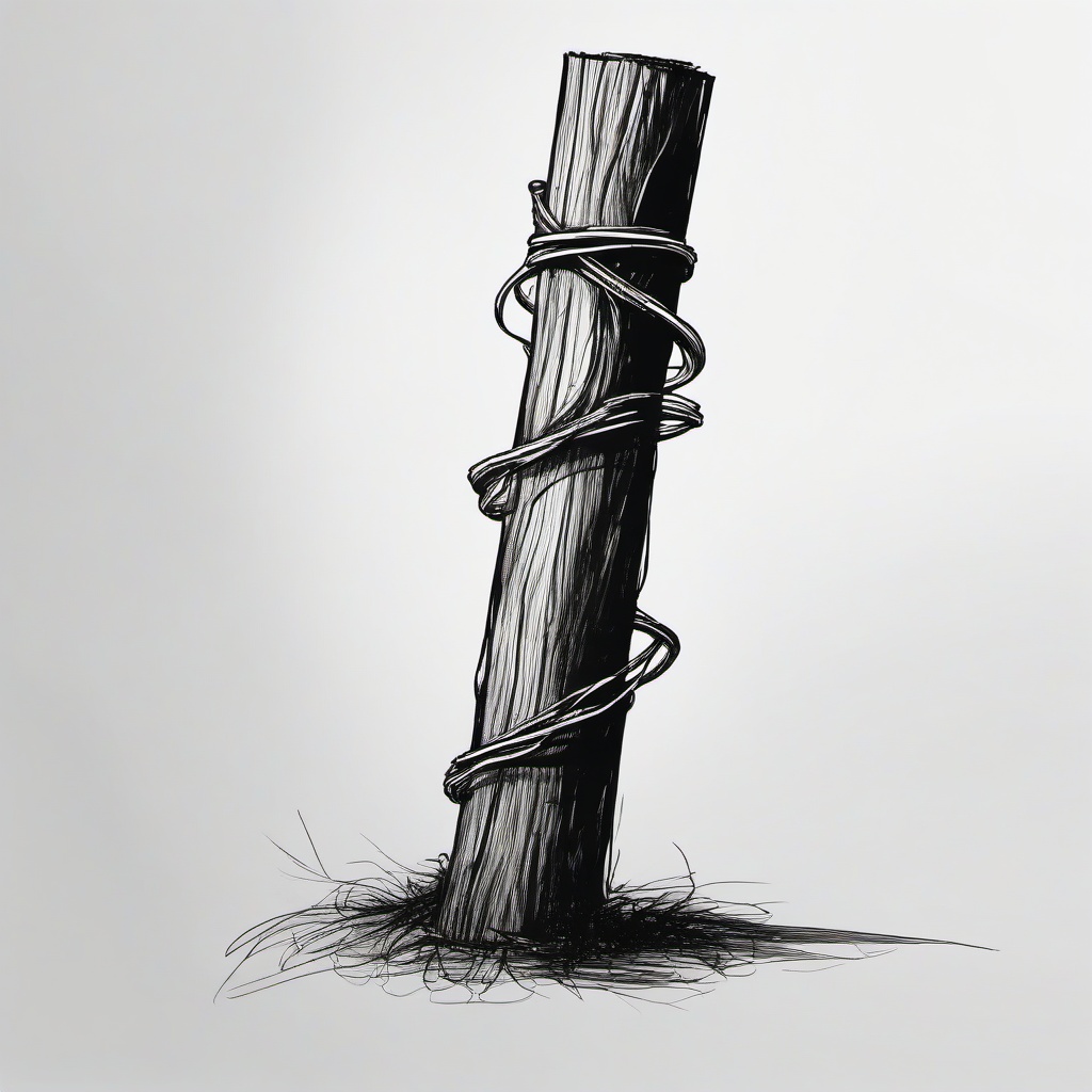 drawing of a vine wrapped around a post  minimal rough sketch scribbles,doodles,black and white