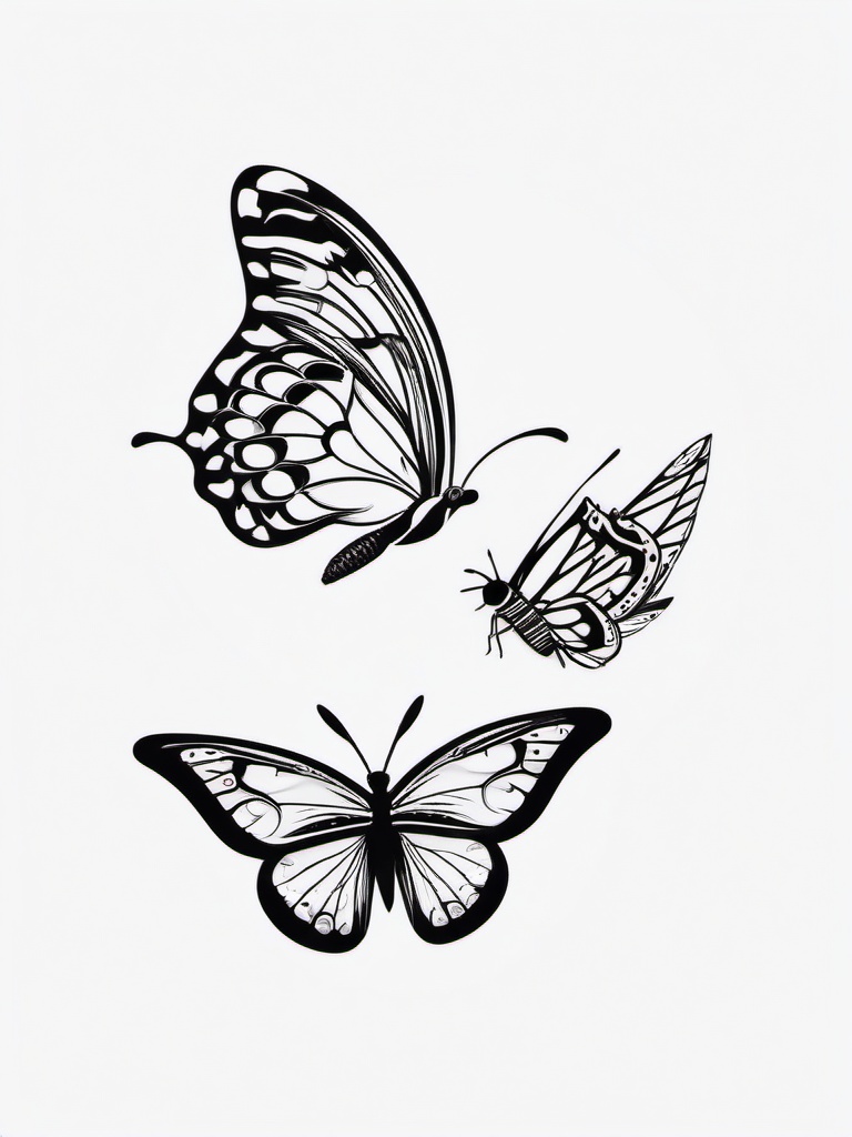 Butterfly and Moth Tattoo - Combination of a butterfly and moth in a tattoo.  simple vector tattoo,minimalist,white background