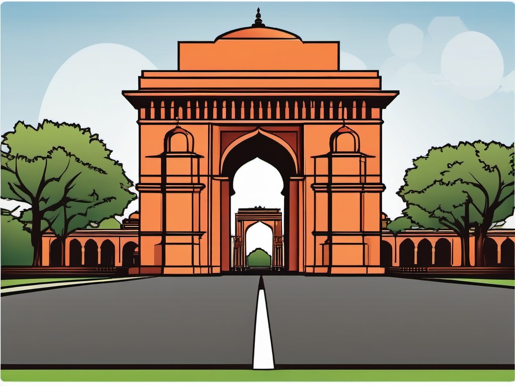 New Delhi clipart - India Gate and Jama Masjid in India,  color vector clipart