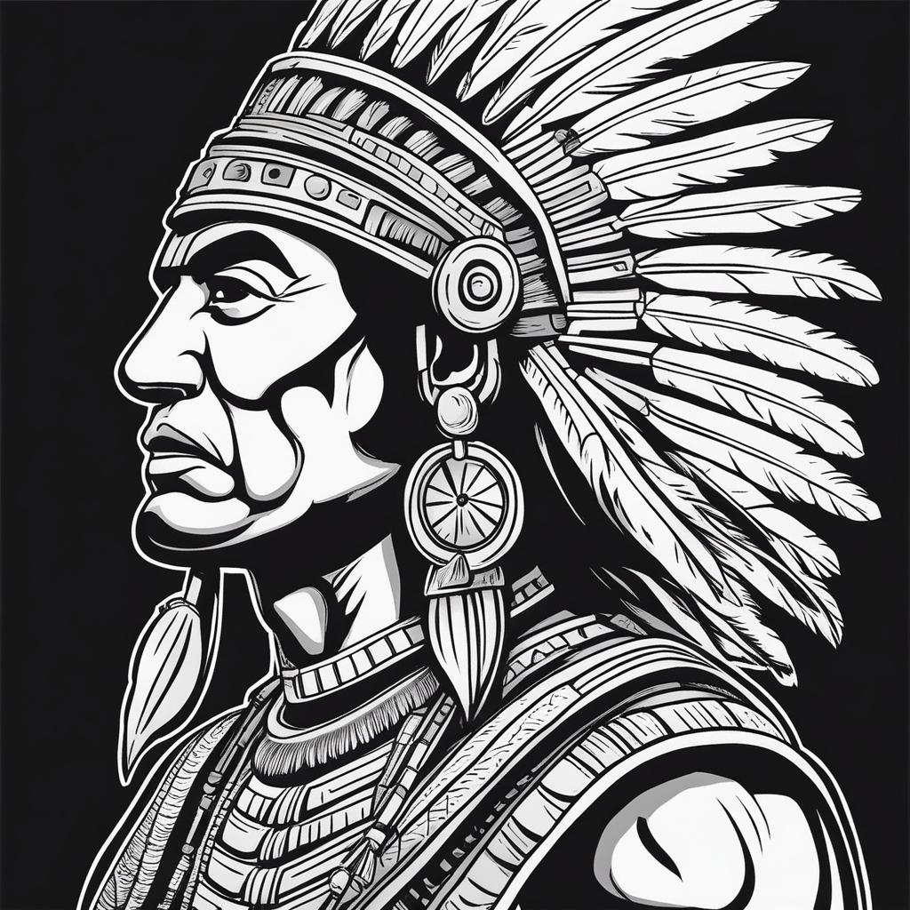 Aztec chief cartoon comic drawing side portrait
