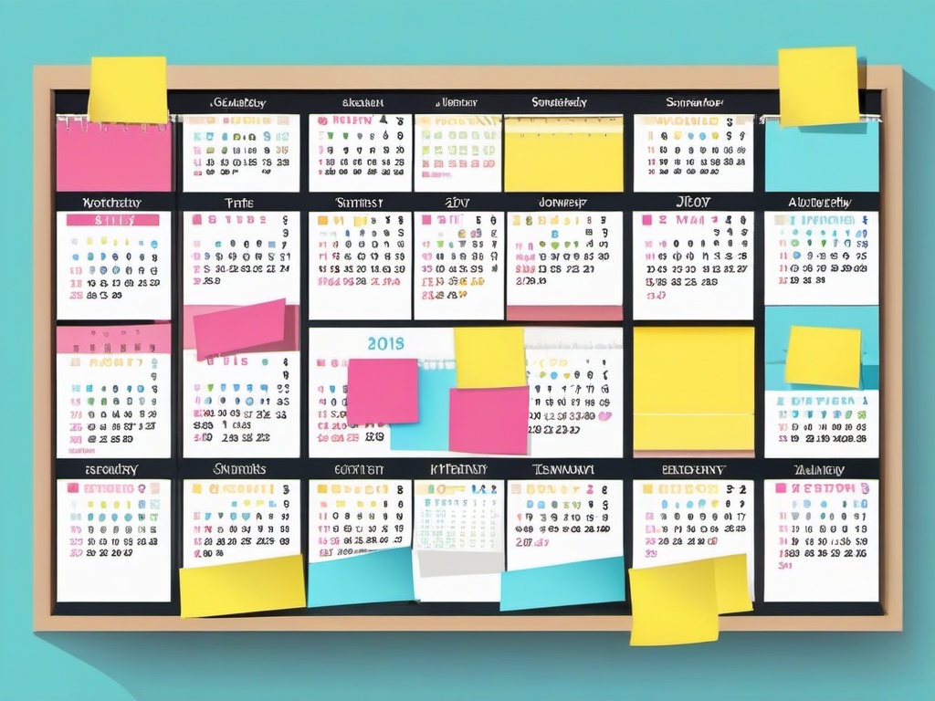 Calendar clipart - office calendar with sticky notes  color,minimalist,vector clipart