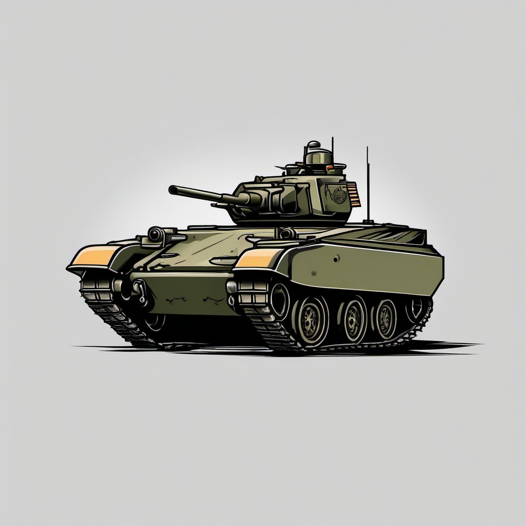 Military Tattoos-Tank and artillery military tattoo, showcasing the might of armored forces. Colored tattoo designs, minimalist, white background.  color tattoo style, minimalist, white background