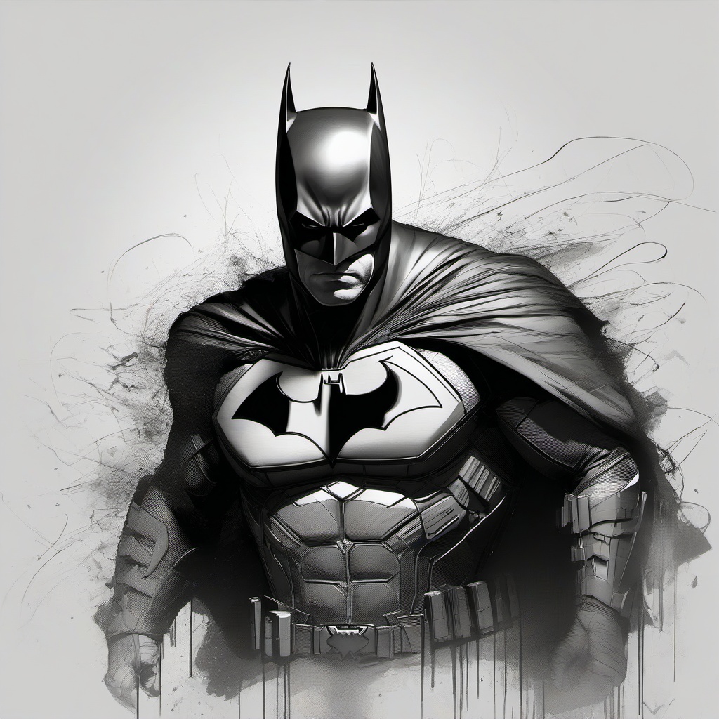 drawing of batman  minimal rough scribbles,doodles,black and white