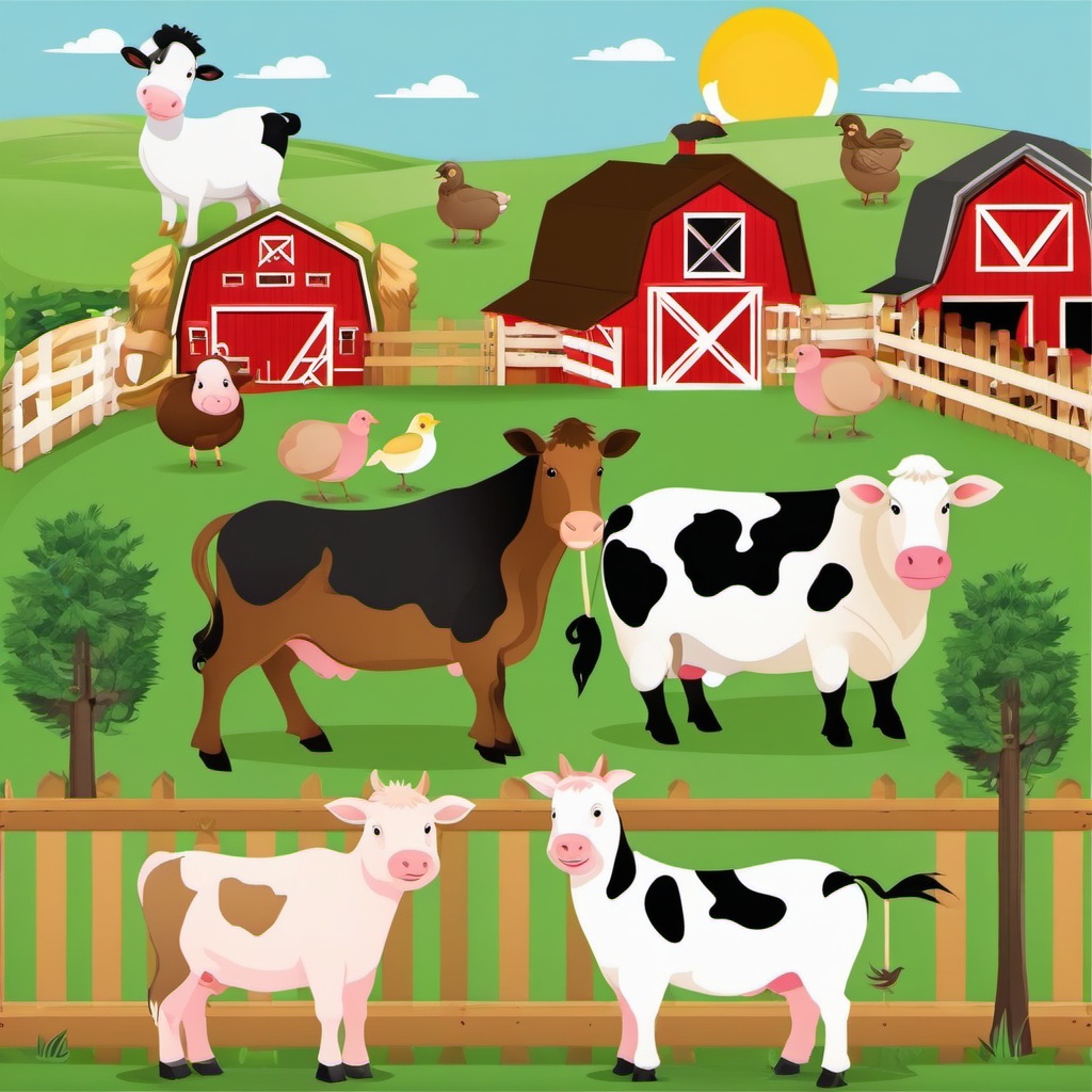 Animal clipart - farm animals on a farm  