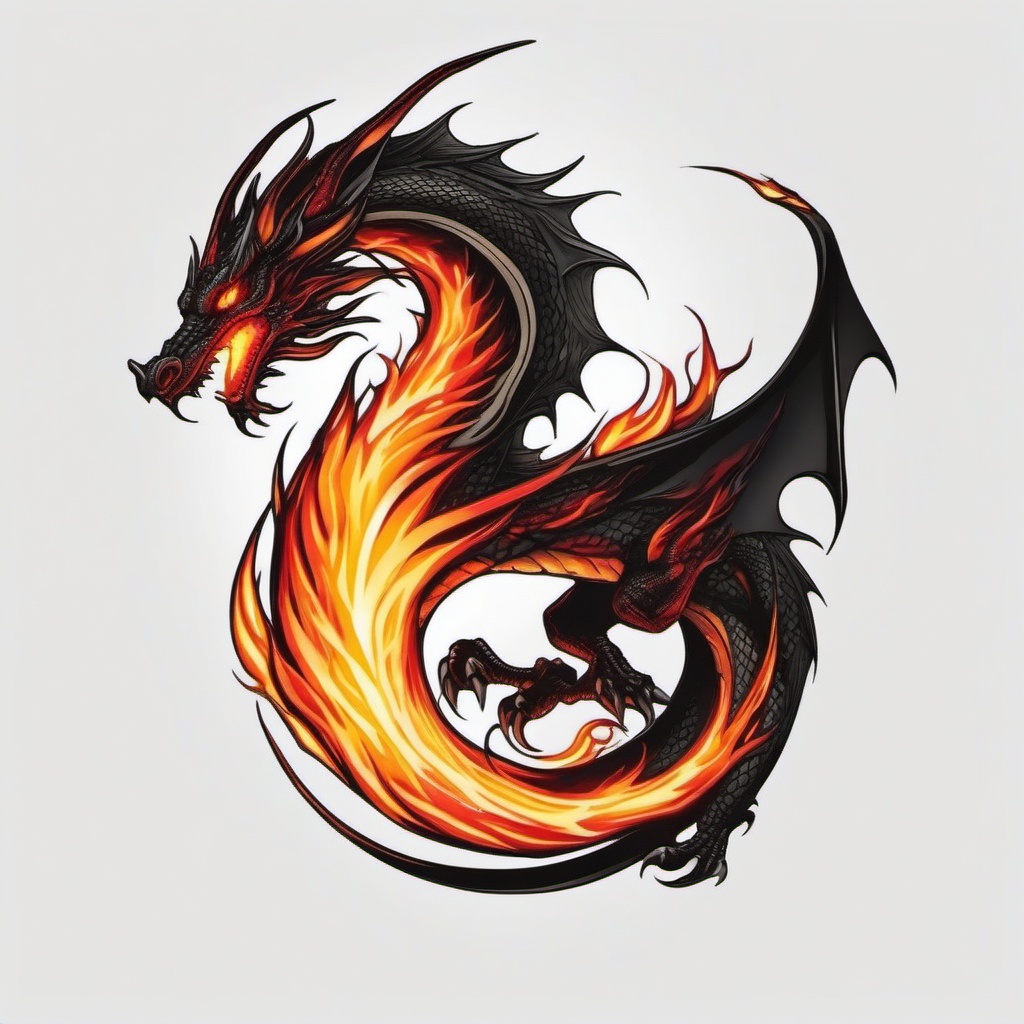 dragon flame tattoo  simple color tattoo,white background